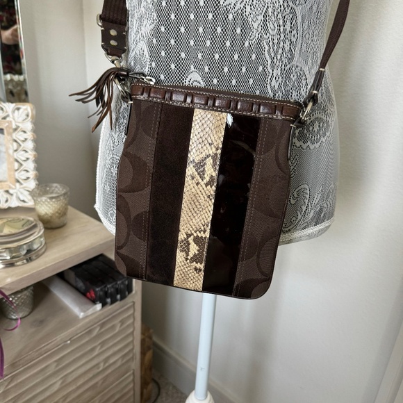 Coach crossbody bag - snake print, suede and patent stripe - Picture 1 of 4